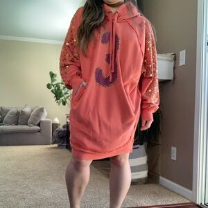 We The Free Number 3 Coral Hoodie with Gold Accents